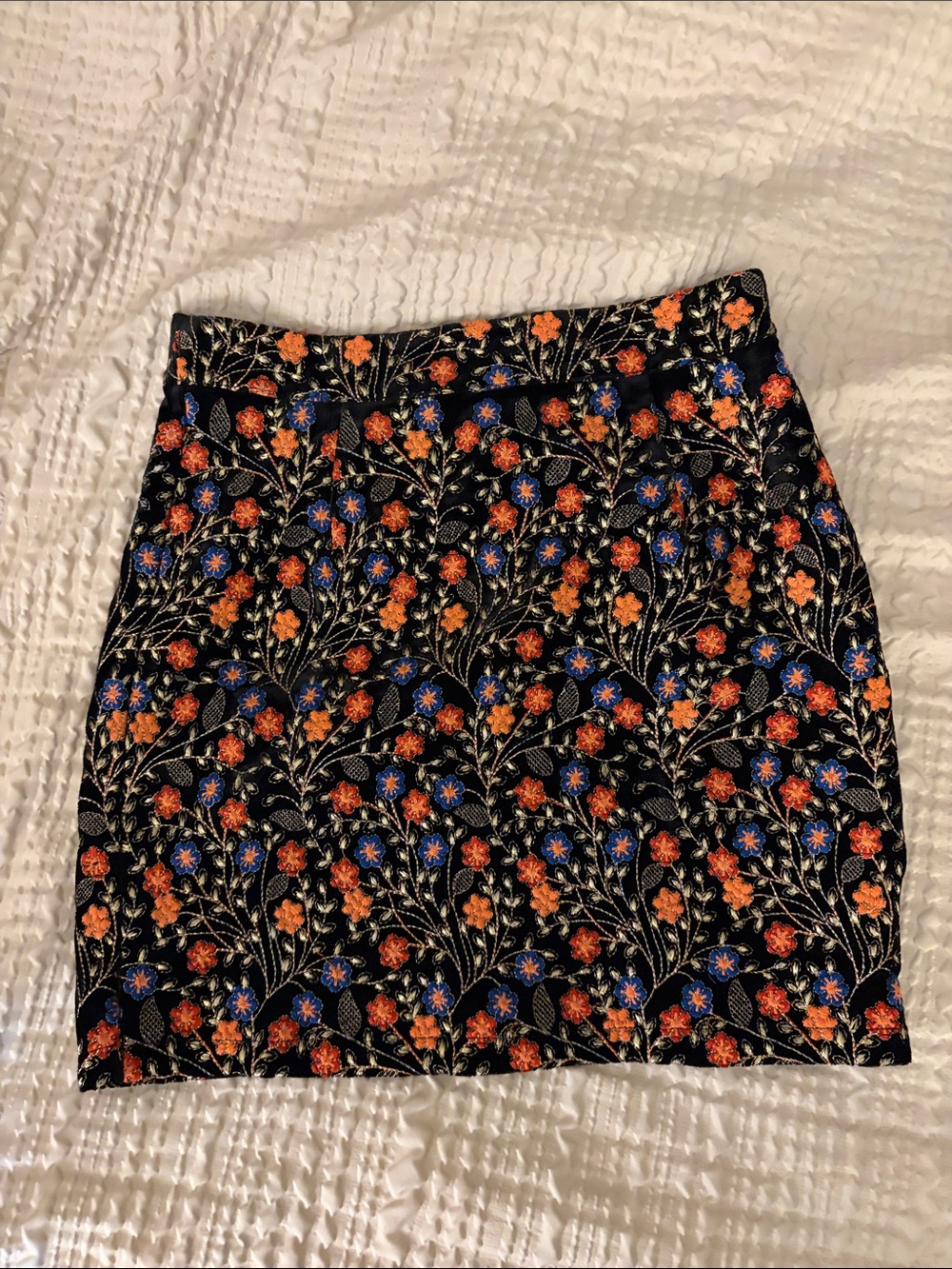 Endless Rose Black Mini Skirt with Orange & Blue Floral Embroidery